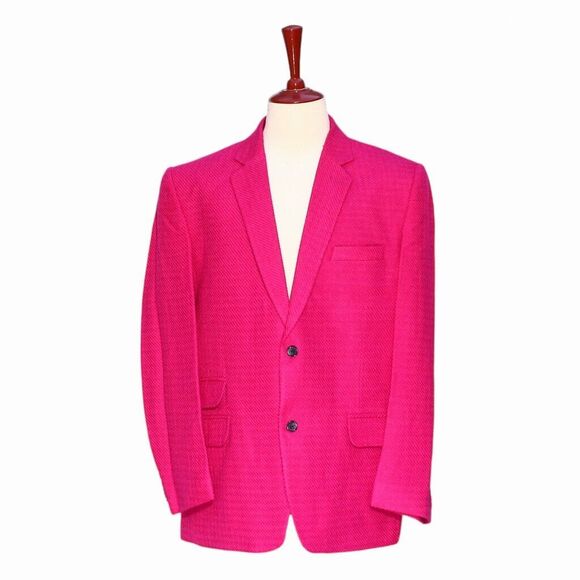 Mens Blazer Pink Textured Wool Lined Dress Formal Jacket Wedding Sport Coat 46R